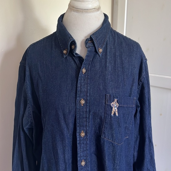 Harper Dark Denim Penn State Nittany Lion Embroidered Button Down Shirt - L Slim - Picture 3 of 11